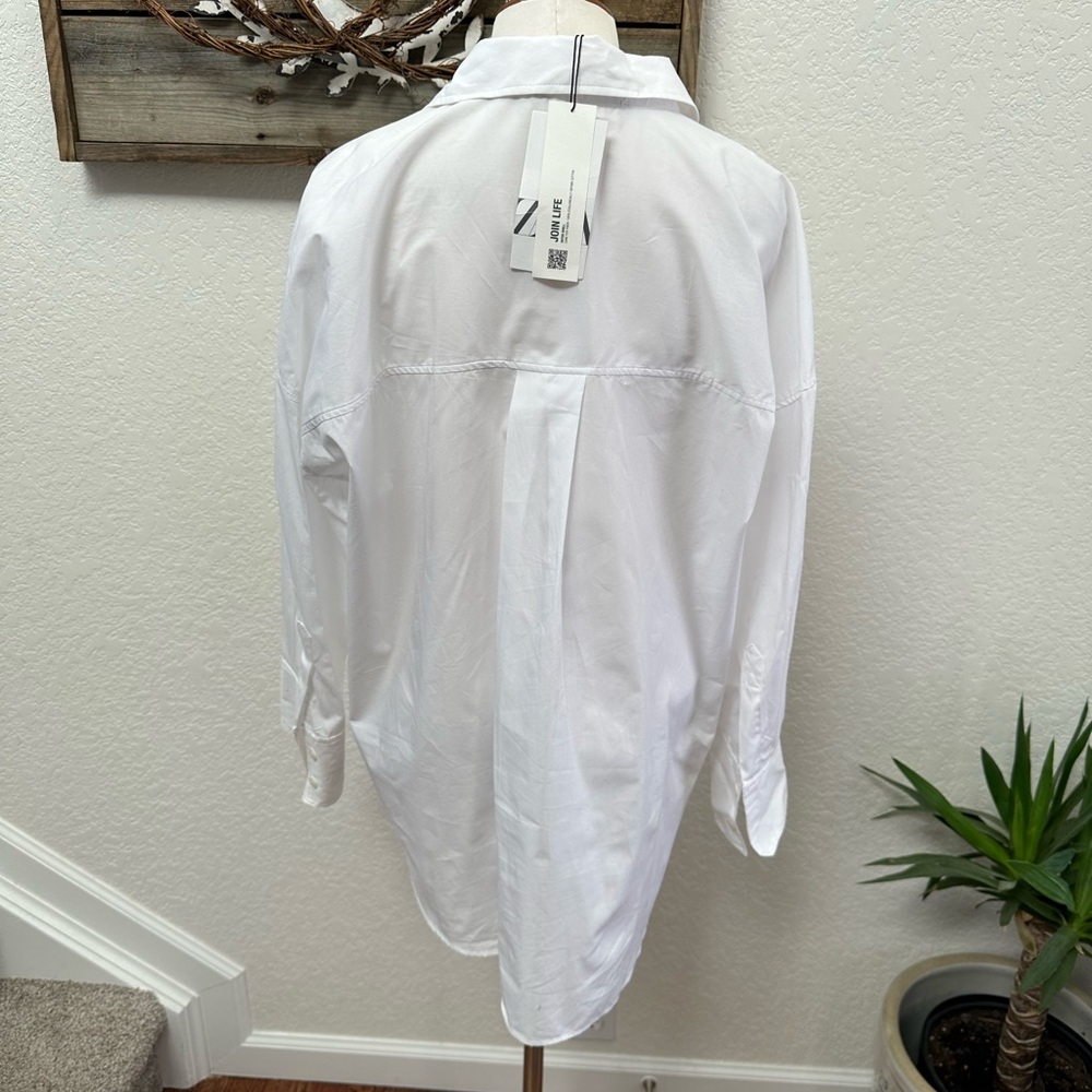 Zara white‎ cotton button down blouse ladies size Large NWT - Picture 2 of 8